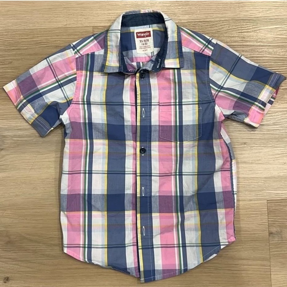 Wrangler Boys Short Sleeve Plaid Button‎ Up Top Size XS (4/5)